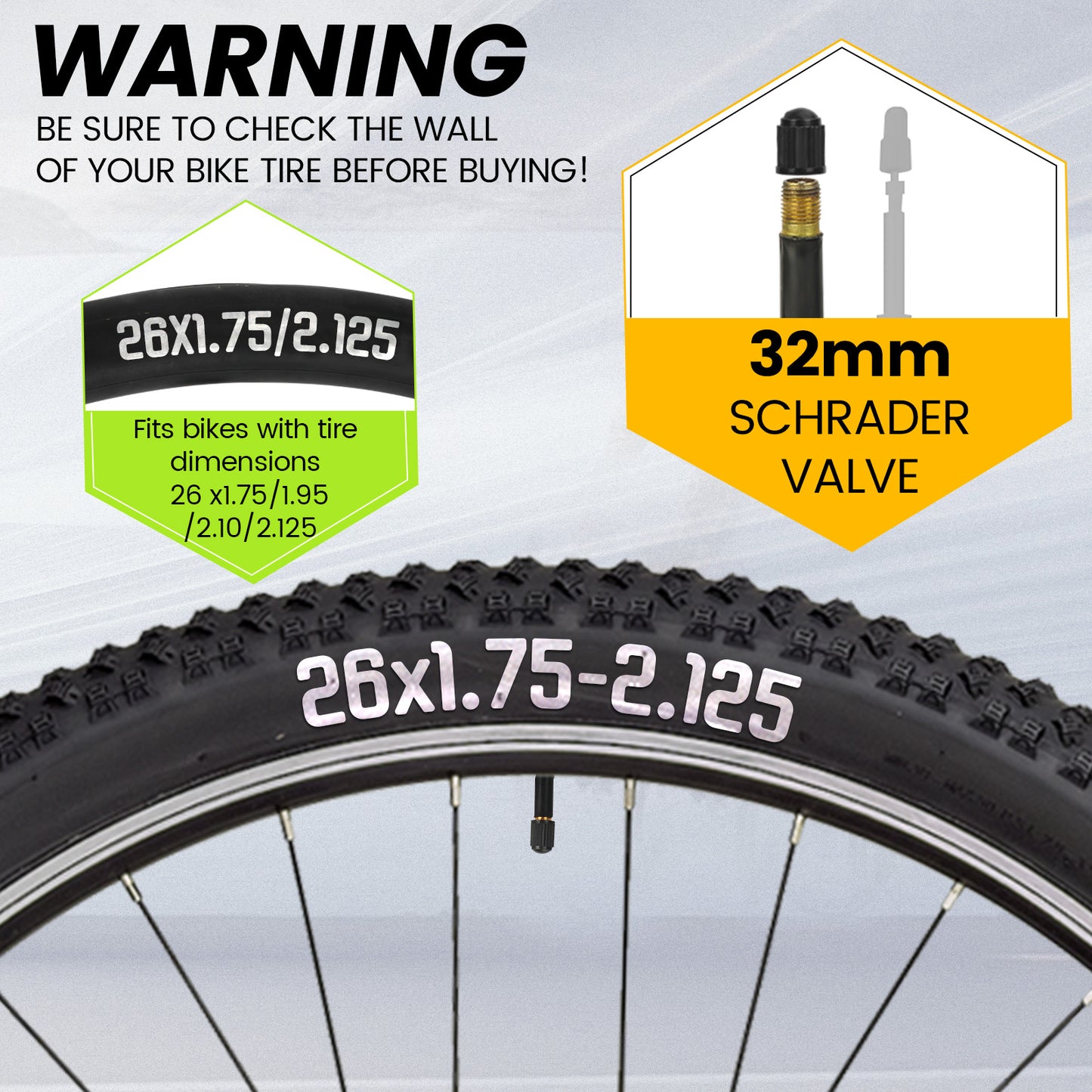 26x1.75-2.125 Heavy Duty Tire Bike Tube (2 Pack)