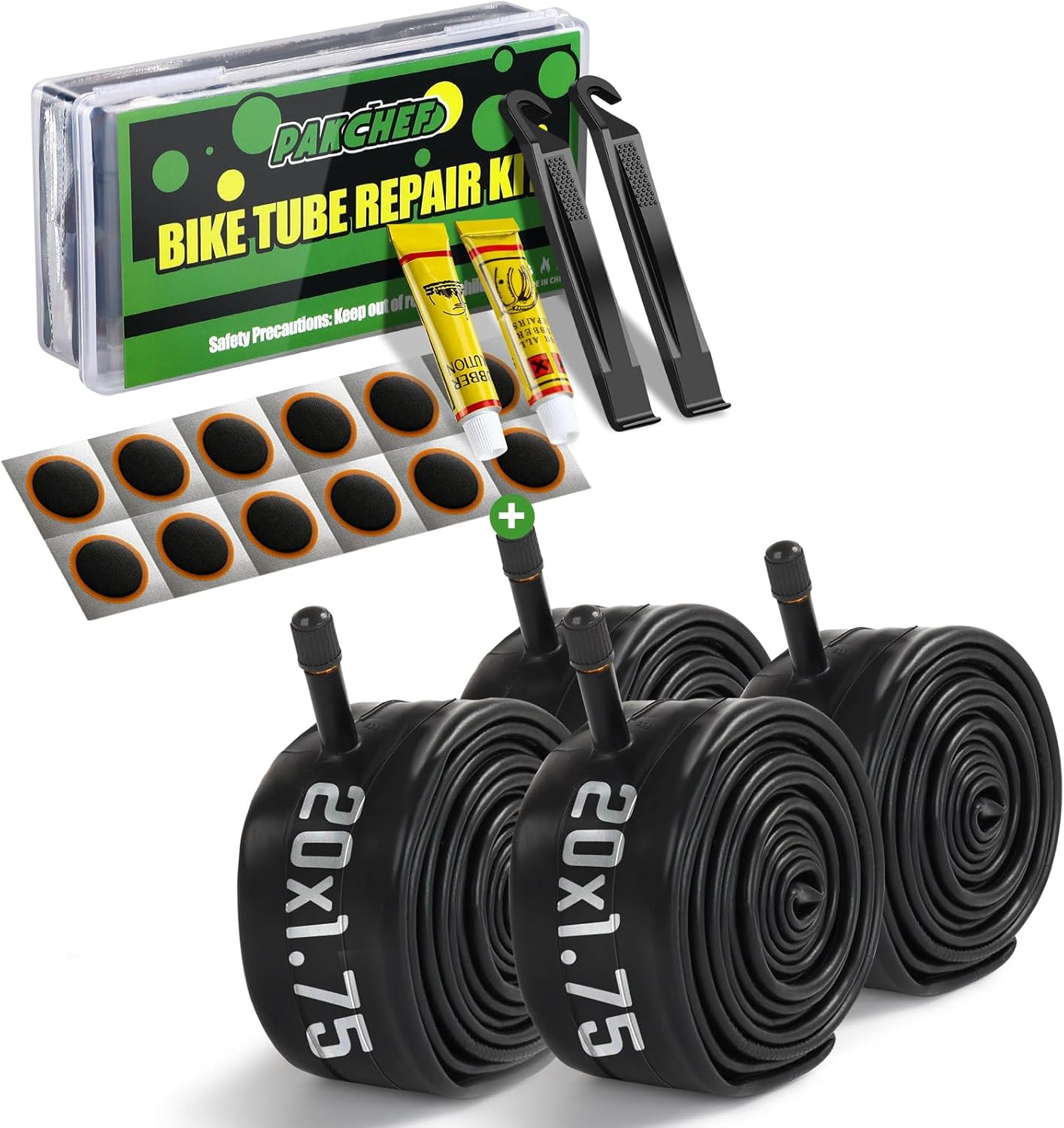 4 Pack Heavy Duty Bike Tube for 20 x 1.75-2.125 & 72 PCS Bike Tire Patch Kit