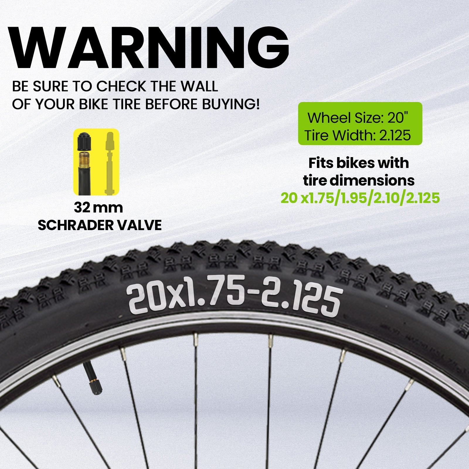 20x1.75-2.125 Heavy Duty Tire Bike Tube (2 Pack)