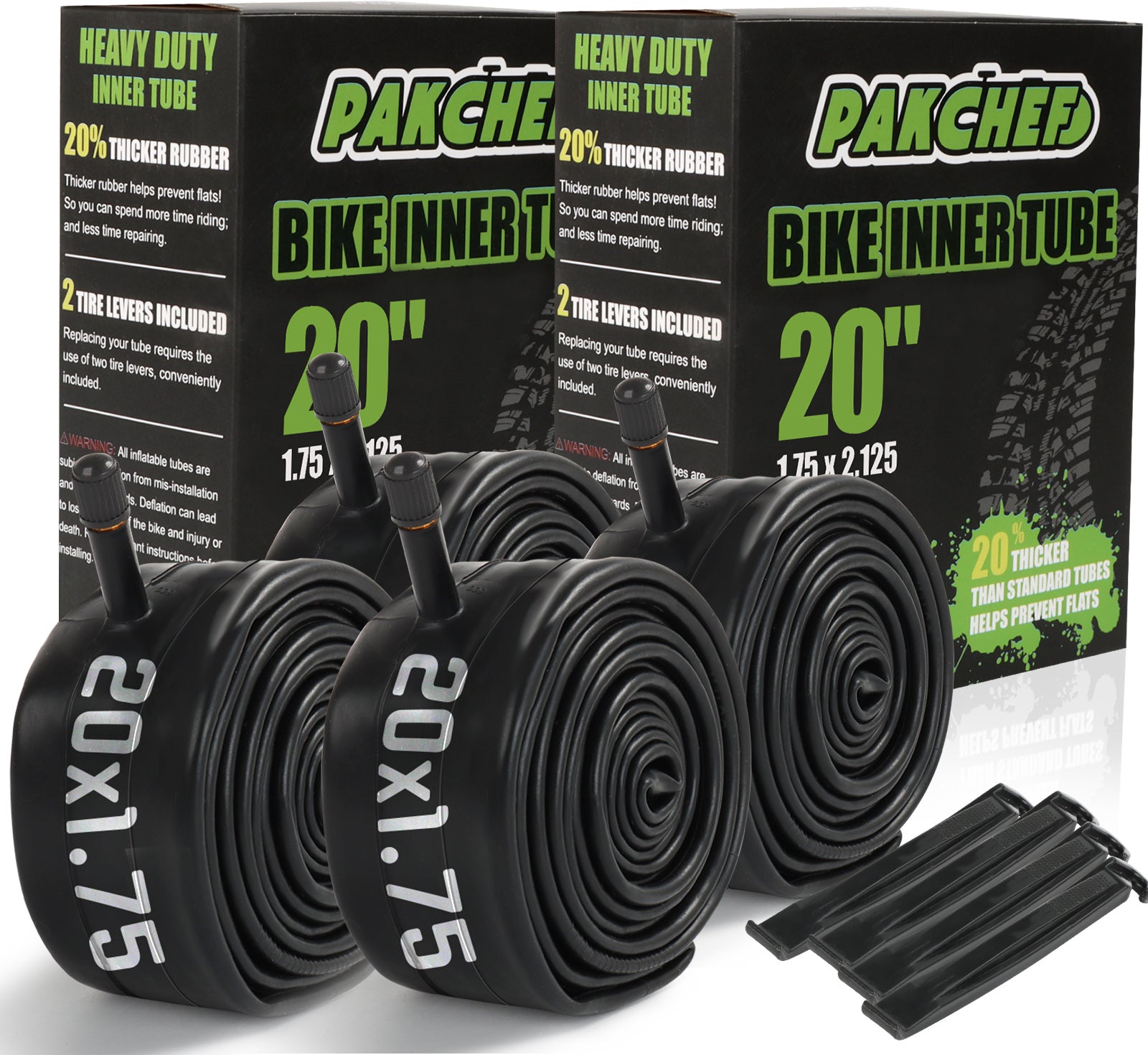 20x1.75-2.125 Heavy Duty Tire Bike Tube (4 Pack)