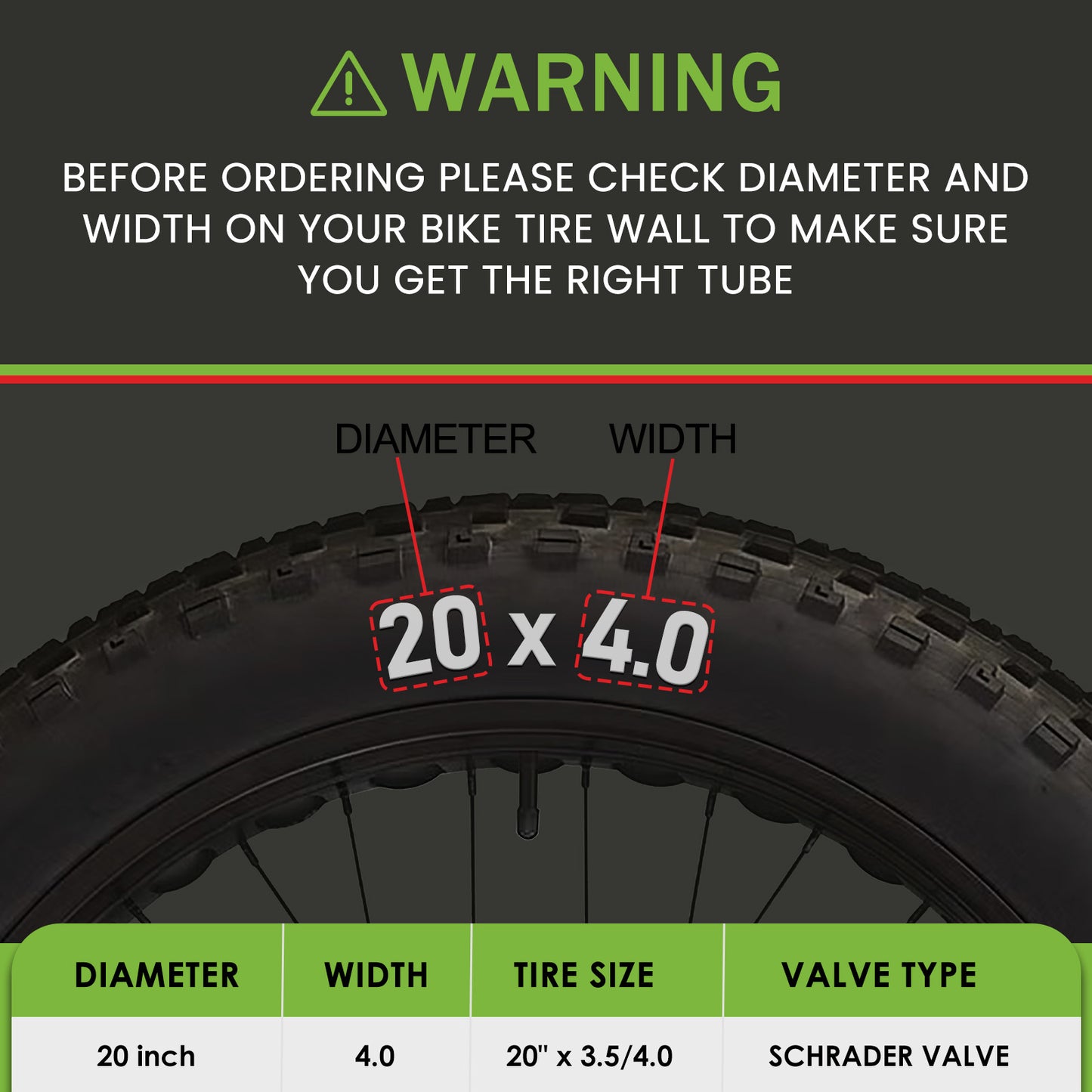 20x4.0 Heavy Duty Fat Tire Bike Tube (2 Pack)