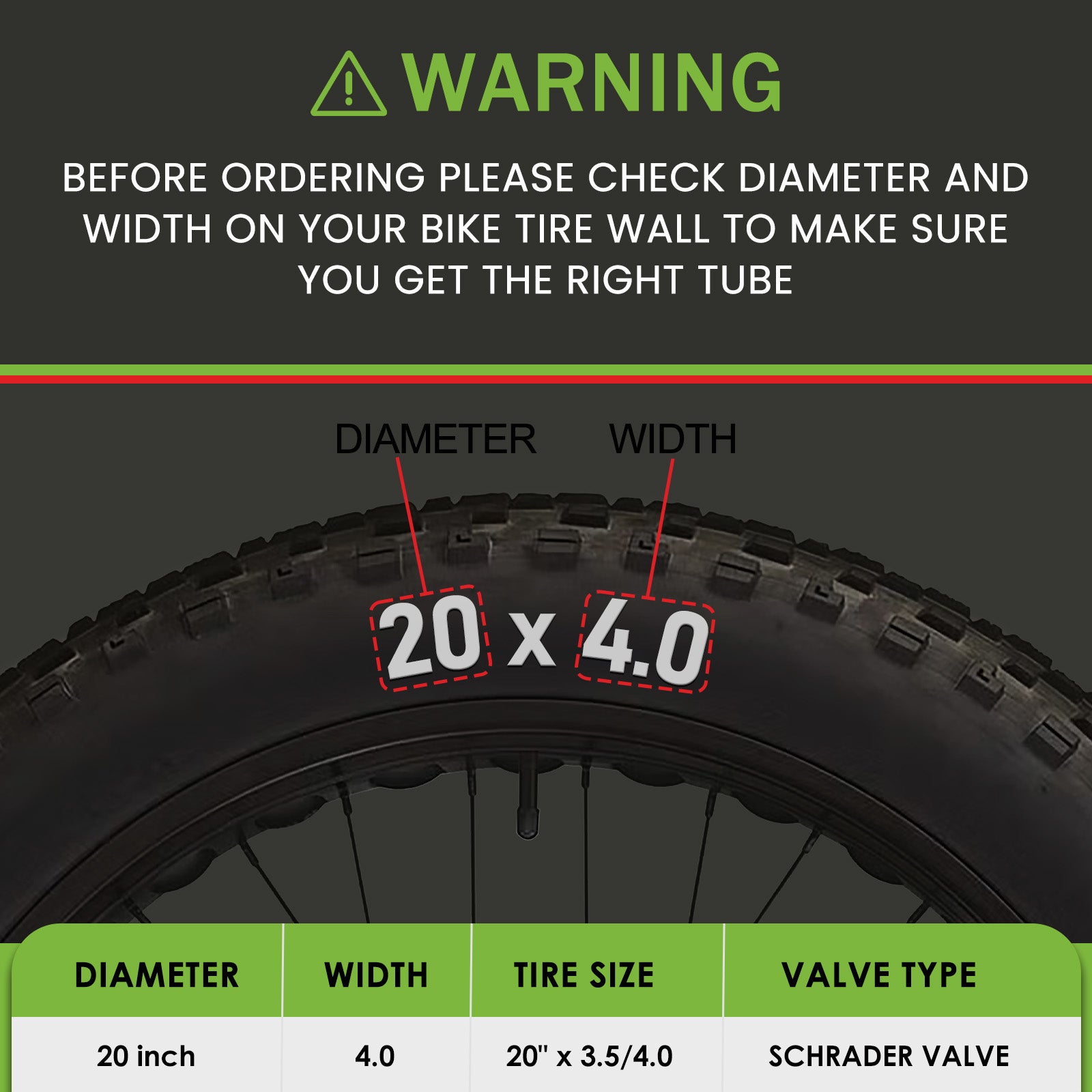 20x4.0 Heavy Duty Fat Tire Bike Tube (1 Pack)