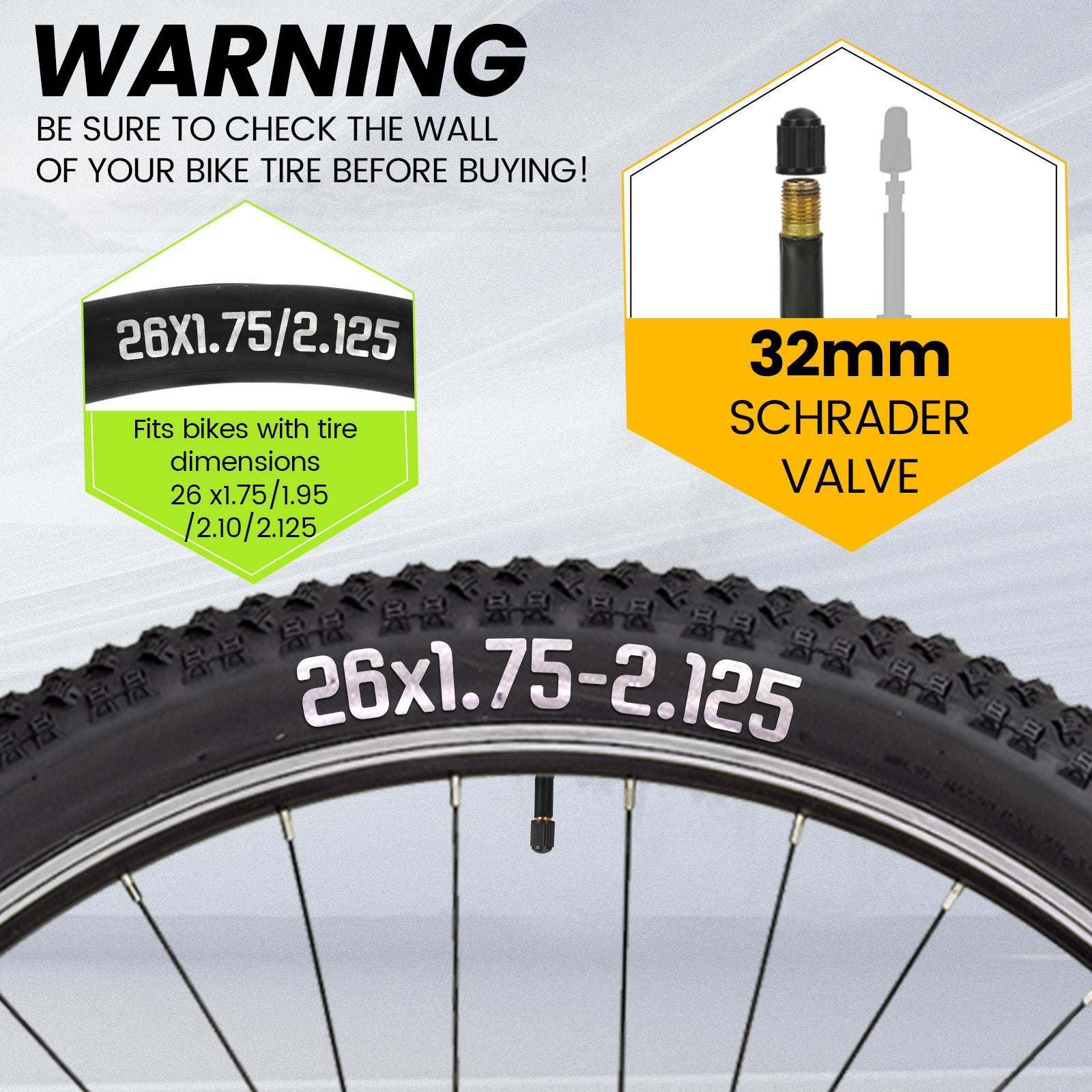 26x1.75-2.125 Heavy Duty Tire Bike Tube (2 Pack)