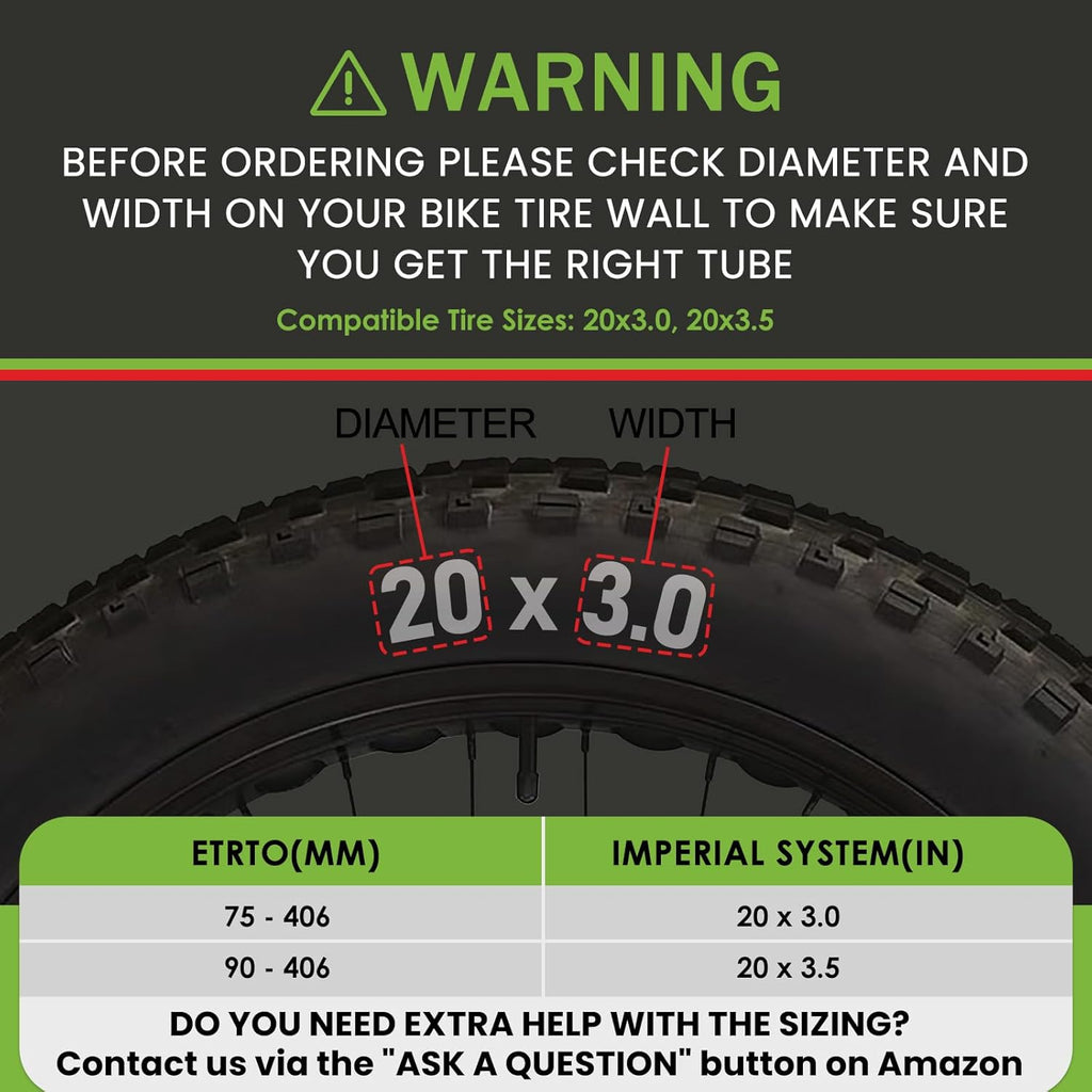 20x3.0 Heavy Duty Tire Bike Tube (2 Pack)
