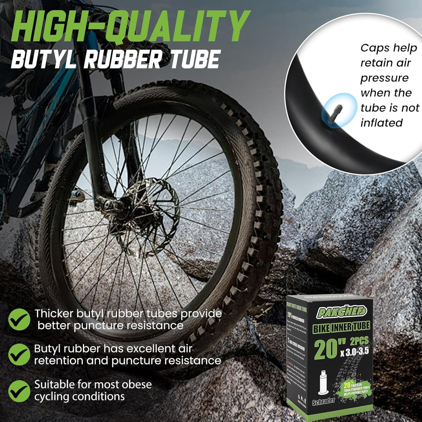 20x3.0 Heavy Duty Tire Bike Tube (2 Pack)