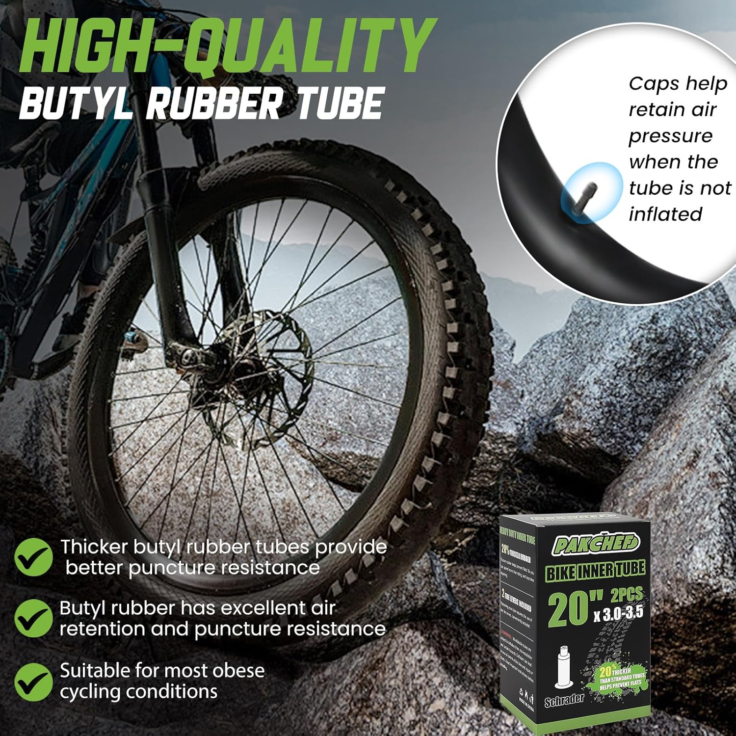 20x3.0 Heavy Duty Tire Bike Tube (2 Pack)