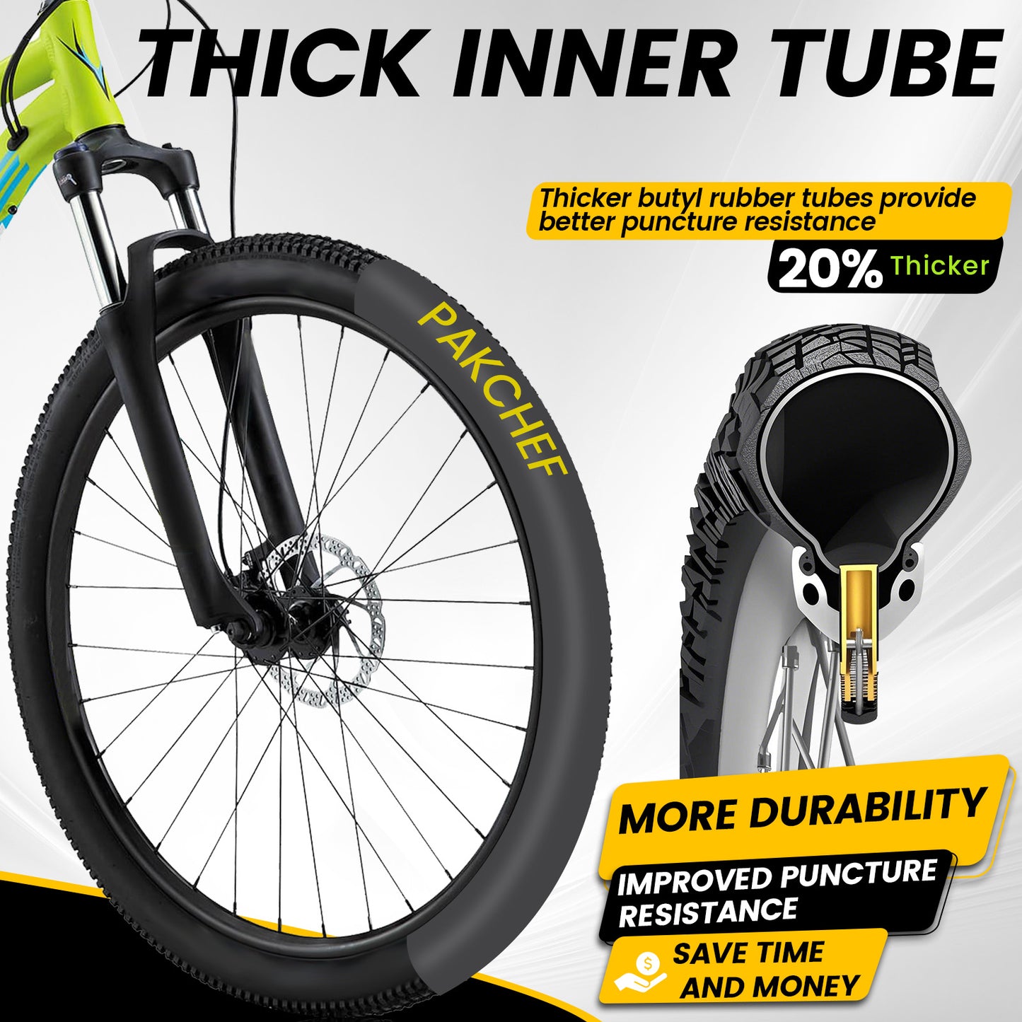 20x1.75-2.125 Heavy Duty Tire Bike Tube (4 Pack)