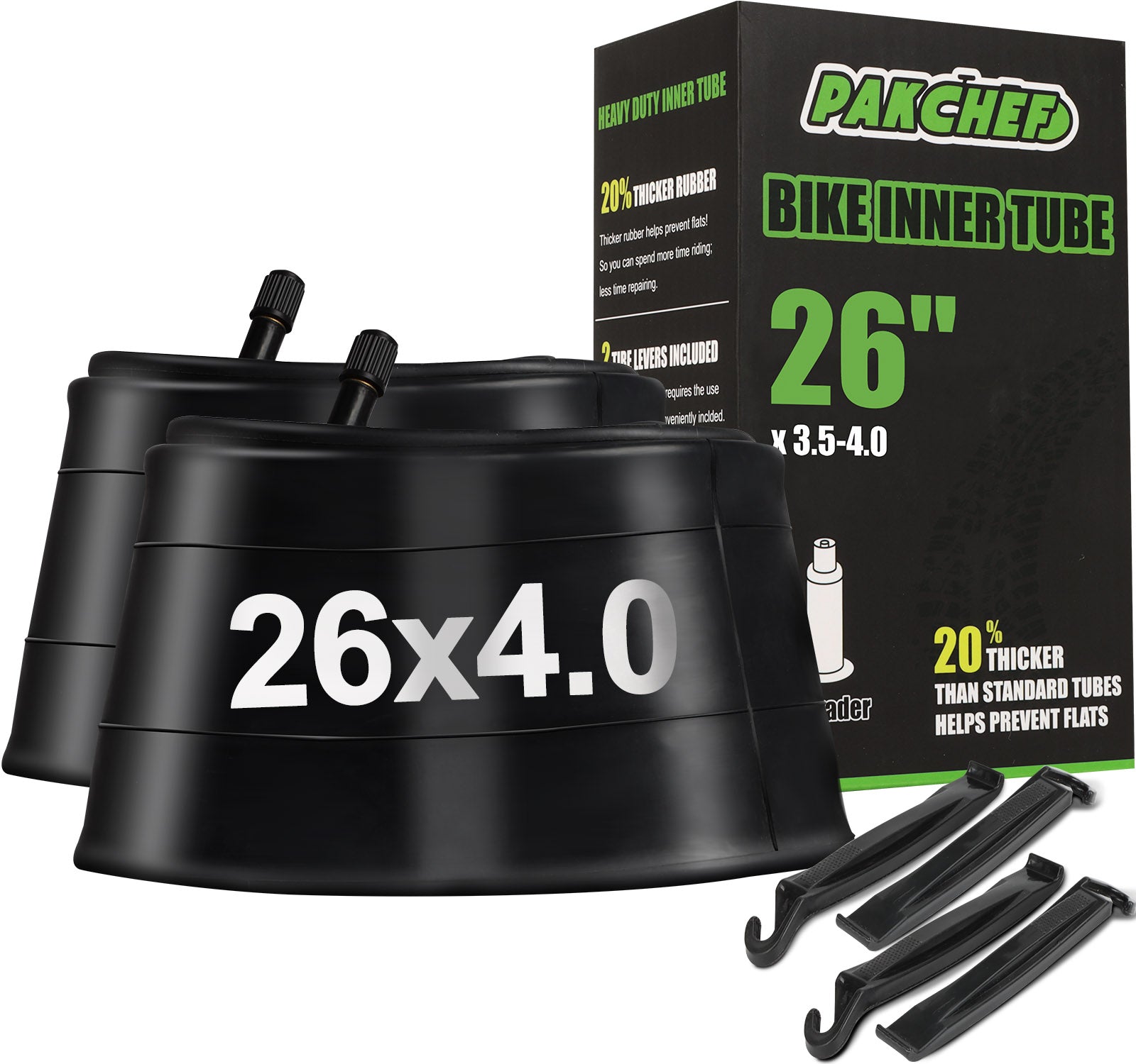 26x4.0 Heavy Duty Fat Tire Bike Tube (2 Pack)